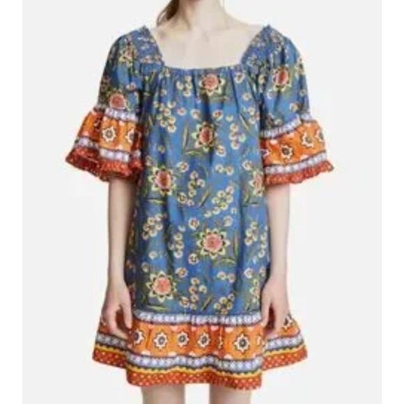 JOIE Chloris Baja Batik Dress Women's Sz Small Floral Flounce Smocked Cotton - Picture 1 of 7